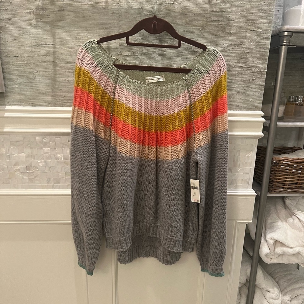 NWT new Anthropologie Colleen sweater large petite LP gray rainbow shimmer - Picture 5 of 17